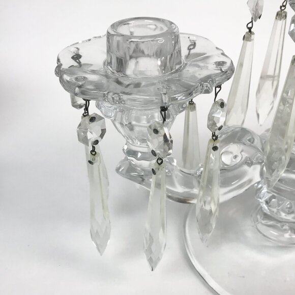 Duncan Miller Vintage Sandwich Candelabra with Removable Hanging Prisms - Picture 2 of 10